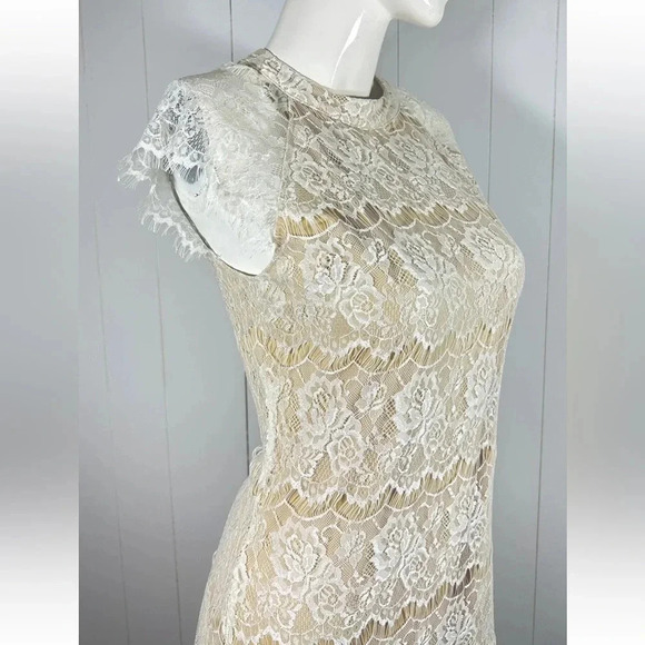 NWT Just Found Lined Laced Dress Tan Sleeveless Zip Back A-Line formal - Picture 4 of 8